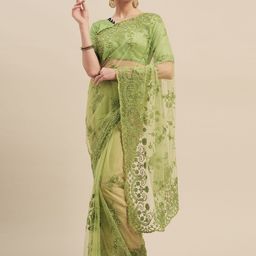 Mitera Green Embellished Net Saree-picture-11