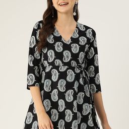 FERANOID Paisley Printed Pure Cotton Angrakha Kurti-image-61