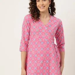 FERANOID Ethnic Motifs Printed V-Neck Pure Cotton Angrakha Kurti-picture-13