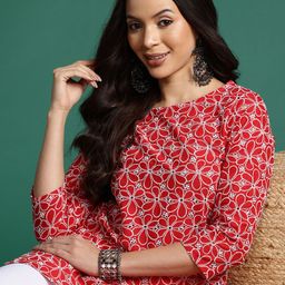 Sangria Floral Embroidered Schiffli Pure Cotton Kurti-picture-18