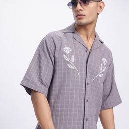 glitchez Street Texture Checked Embroidered Shirt-image-58