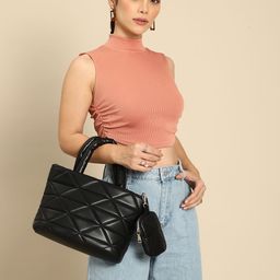 DressBerry Geometric Structured Handheld Bag with Pouch-10