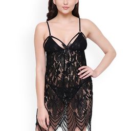 FashionRack Black Self Design Baby Doll 1257Black-image-22