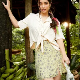 NA-KD Women Yellow Printed A-Line Mini Skirt-image-82