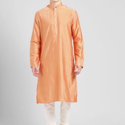 KISAH Men Peach-Coloured Solid Kurta with Churidar-picture-17
