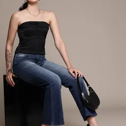 Label Ritu Kumar Women Wide Leg Light Fade Jeans-image-17