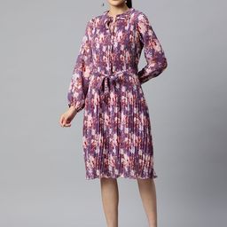 plusS Purple & Pink Floral Print Knee Length A-Line Dress-18