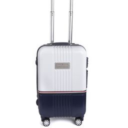 Tommy Hilfiger White & Navy Blue Hard Luggage Trolley Bag-image-41