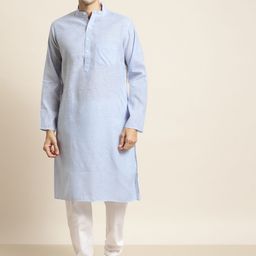 SOJANYA Men Blue & White Striped Kurta with Churidar-41