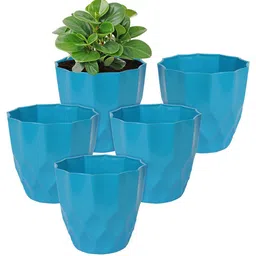 Kuber Industries Blue 5 Pieces Barfi Pattern Flower Pot-43