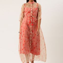 Ethnovog Red Floral Print A-Line Maxi Dress-image-78