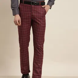 SOJANYA Men Maroon & Grey Checked Smart Fit Trousers-picture-0