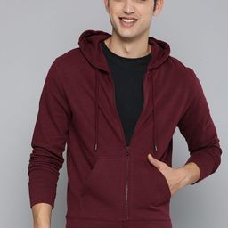 HERE&NOW Men Maroon Hooded Sweatshirt-image-59