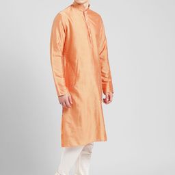 KISAH Men Peach-Coloured Solid Kurta with Churidar image 3