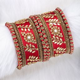 Peora Set Of 2 Gold Plated Kundan Stone Studded Bangles image 4