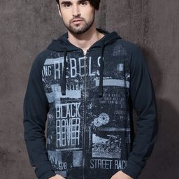 Roadster Men Navy Printed Hooded Sweatshirt-image-35