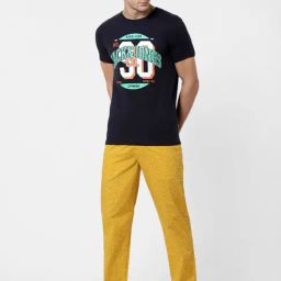 Jack & Jones Yellow Printed Cotton Nightwear Pyjamas-image-9