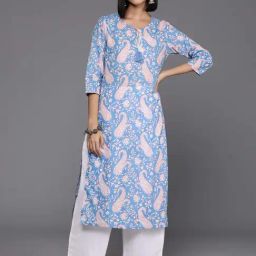 Varanga Blue Cotton Floral Print Straight Kurta-picture-27