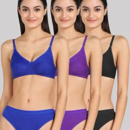 AROUSY Blue & Black Cotton Bra Panty Set - Pack Of 3-image-79
