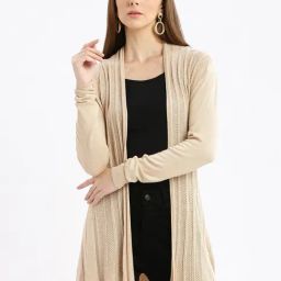SHOWOFF Beige Self Design Long Shrug-87