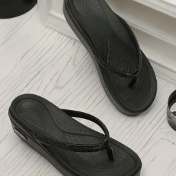 Elle Women's Black Thong Wedges-picture-5