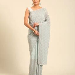Mohey Blue Chinon Chiffon Woven Design Saree With Unstitched Blouse-image-87