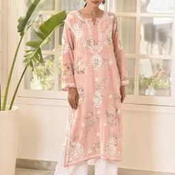 House of Chikankari Coral Embroidered Straight Kurta-image-50