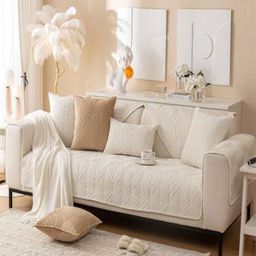 House of Quirk Velvet Plush Palm Leaves Quilted Anti-Slip Stretch Seat Pad One Seater-picture-24
