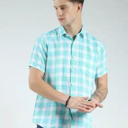 Monte Carlo Green Regular Fit Chequered Shirt-image-6
