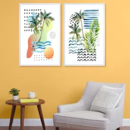 999Store White & Pink Printed Water Coconut Tree Wall Painting-42