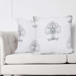 Swayam White & Grey Cotton 200 TC Cushion Covers - Set of 2-picture-4