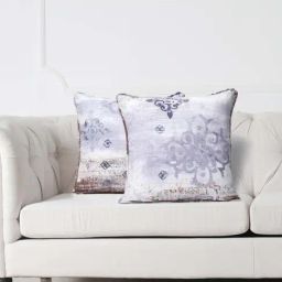 Swayam Purple & White Cotton 160 TC Cushion Covers - Set of 2-image-60