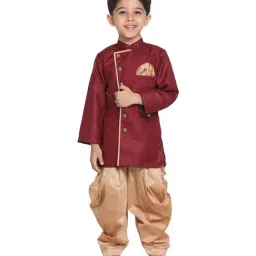 VASTRAMAY Kids Maroon & Rose Gold Sherwani Set-image-28