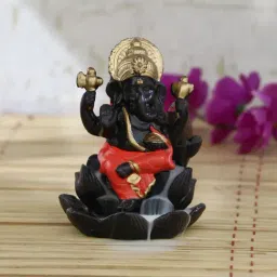 Lord Orange Ganesha Smoke Backflow Cone Incense Holder Showpiece with 10 free Smoke Backflow Cones-image-82