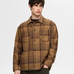 SELECTED HOMME Brown Regular Fit Check Overshirt-image-83