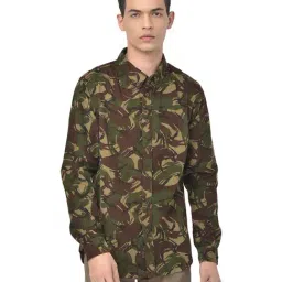 Woodland Olive Regular Fit Printed Cotton Shirt-image-59