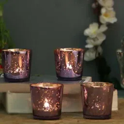 Homesake 'Diwali' Violet Glass Tea Light Holder - Set of 4-image-57