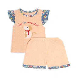 MiArcus Kids Peach Printed T-Shirt with Shorts-20