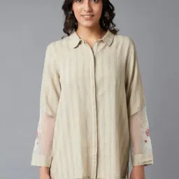 W Beige Cotton Striped Shirt-picture-3