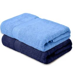 Haus & Kinder Self Blue & Navy Blue 500 GSM Cotton Bath Towel - Set of 2-image-47