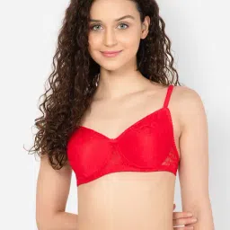 Clovia Red Lace Padded Full Coverage Bra-image-56