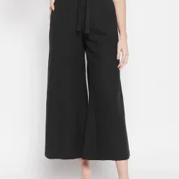 Crozo By Cantabil Black Drawstring Palazzos-image-5