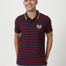 Lee Blue & Red Cotton Slim Fit Striped Polo T-Shirt-picture-24