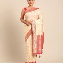 Mohey Cream Art Silk Zari Saree With Unstitched Blouse-image-77
