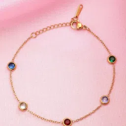 Karatcart Gold-Plated Multicolor Cubic Zirconia Studded Charm Bracelet For Women image 1