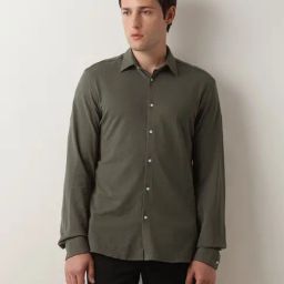 SELECTED HOMME Dark Green Slim Fit Cotton Shirt-image-92