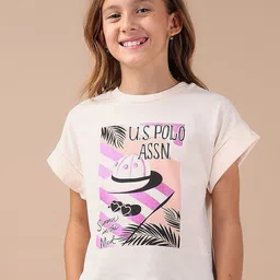 U.S. Polo Assn. Kids Girls Graphic Printed Round Neck Cotton T-shirt-picture-3