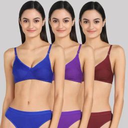 AROUSY Blue & Maroon Cotton Bra Panty Set - Pack Of 3-image-37