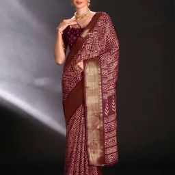 Saree Mall Maroon Printed Sarees With Unstitched Blouse-image-36
