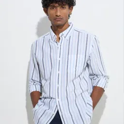 WES Casuals by Westside Blue Striped Relaxed-Fit Cotton-Blend Shirt-picture-46